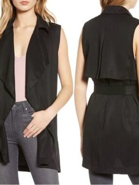BB Dakota Black Sleeveless Trench Vest Jacket Tie Waist Size Large